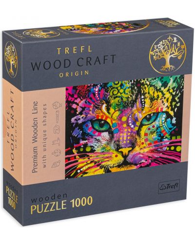 Дървен пъзел Trefl от 1000 части - Разноцветна котка - 1