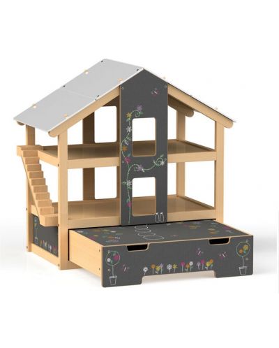 Дървена къща за кукли Bigjigs - Обзаведена, с отворен достъп - 2