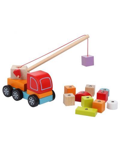 Дървена играчка Cubika - Камион с кран - 2