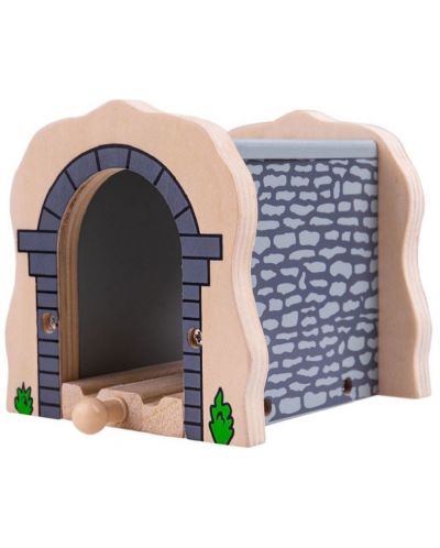 Дървена играчка Bigjigs - Тунел с релса, сив - 2