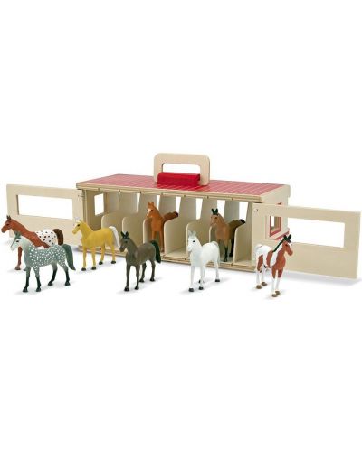 Дървена играчка Melissa & Doug - Конюшня с коне - 2