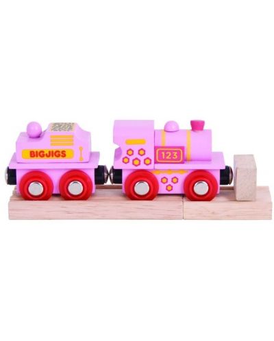 Дървена играчка Bigjigs - Розов локомотив - 2