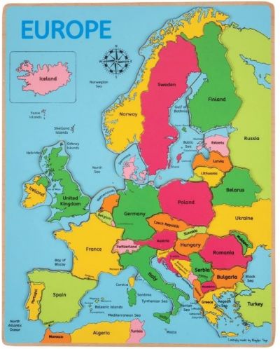 Дървен пъзел Bigjigs - Карта на Европа - 1