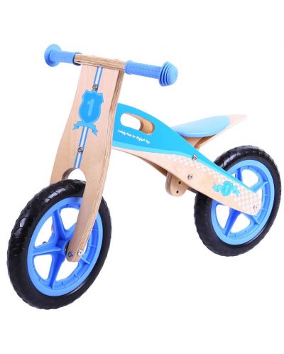 Дървено колело за баланс Bigjigs - Синьо - 1