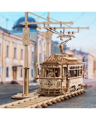 Дървен 3D пъзел Robo Time от 374 части - Трамвай - 2