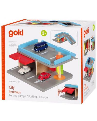 Дървена играчка Goki - Градски паркинг - 1