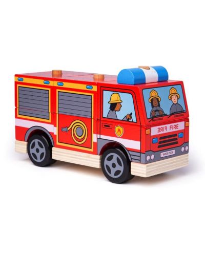 Дървена играчка за нанизване Bigjigs - Пожарна - 1