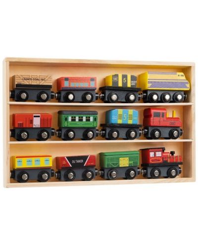 Дървен комплект Kruzzel - Железница с влакчета, 12 броя - 1