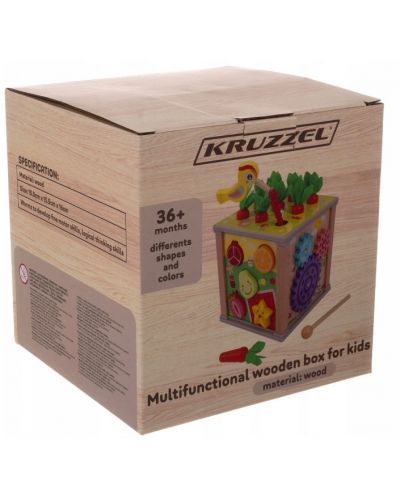 Дървена сортер Kruzzel - Образователно кубче с плодове и зеленчуци - 2