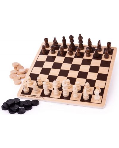 Дървена игра 2 в 1 Bigjigs - Шах и дама - 1