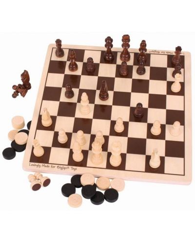 Дървена игра 2 в 1 Bigjigs - Шах и дама - 3