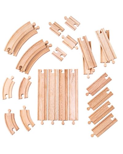 Дървен комплект Bigjigs - Допълнителни релси, 24 части - 1