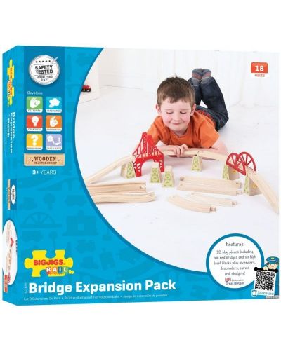 Дървена играчка Bigjigs - Разширение за релси, мостове - 1