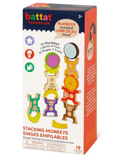 Дървен игрален комплект Battat - Подреждащи се маймунки - 9