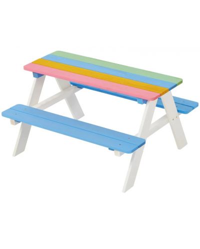 Дървен детски комплект Ginger Home - Маса с пейки за пикник, Rainbow - 1