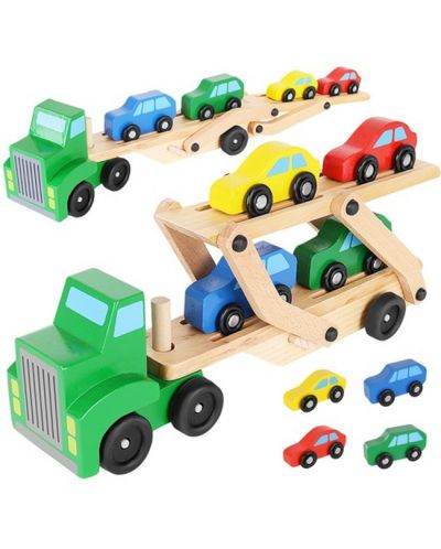 Дървена играчка Kruzzel - Автовоз с колички - 1