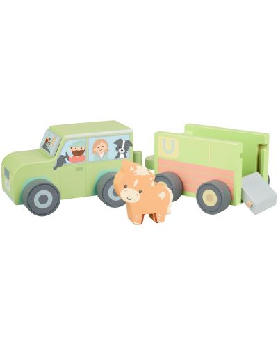 Дървен игрален комплект Orange Tree Toys - Фермерска кола с конче - 1