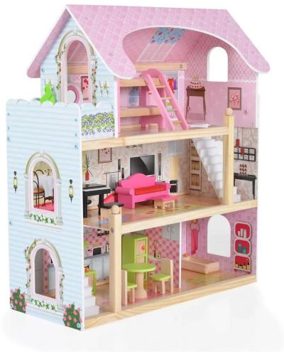 Дървена къща за кукли Moni Toys - Mila, с 16 аксесоара - 5