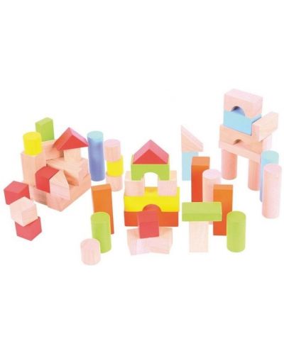 Дървен комплект Bigjigs - Цветни блокчета - 2