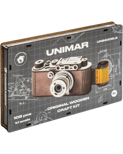 Дървен 3D пъзел Unidragon от 105 части - Фотоапарат - 3