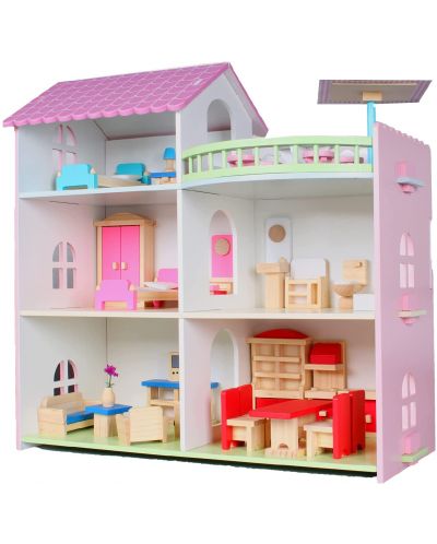 Дървена къща за кукли Smart Baby - С обзавеждане - 1