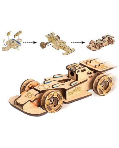 Дървен конструктор Smart Games Smartivity - Състезателна кола, 102 части - 2