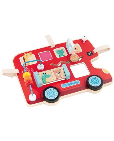 Дървена играчка Lelin - Дъска с активности, Автобус - 2