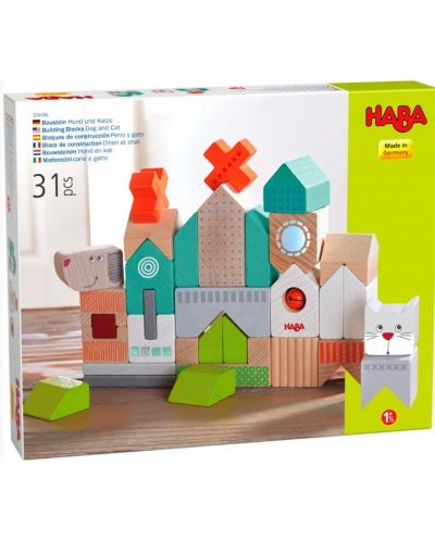 Дървени кубчета Haba - Куче и котка, 31 части - 1