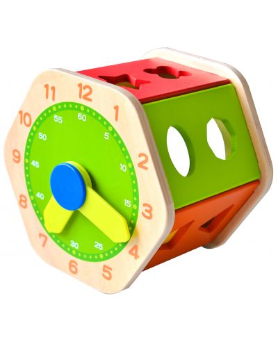 Дървена играчка Acool Toy - Шестоъгълен сортер с часовник - 3