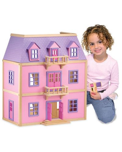 Дървена куклена къща Melissa & Doug - Многоетажна, розова - 4