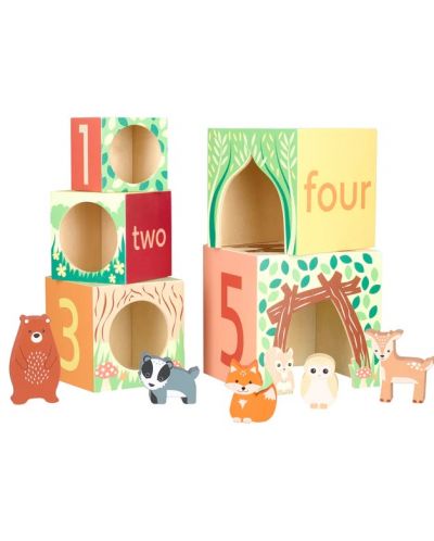 Дървени кубчета Orange Tree Toys - Горски животни - 1