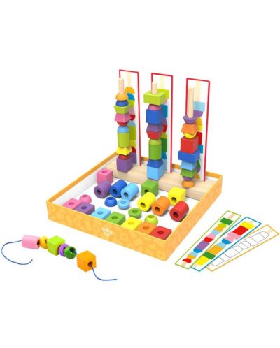 Дървена игра за нанизване Tooky Toy - цветове и форми - 1