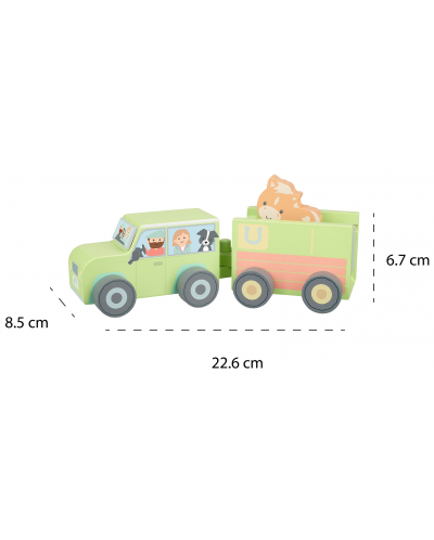 Дървен игрален комплект Orange Tree Toys - Фермерска кола с конче - 5
