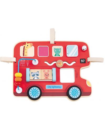 Дървена играчка Lelin - Дъска с активности, Автобус - 1