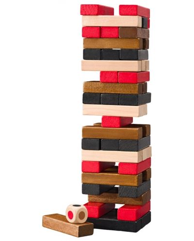 Дървена игра за баланс Woody Popular - Дженга със зарче - 3