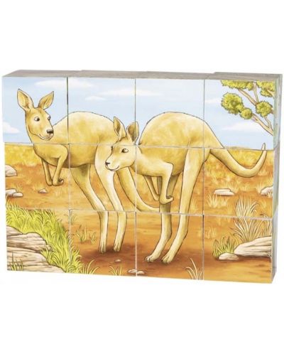 Дървени кубчета Goki - Австралийски животни, 12 части, асортимент - 2