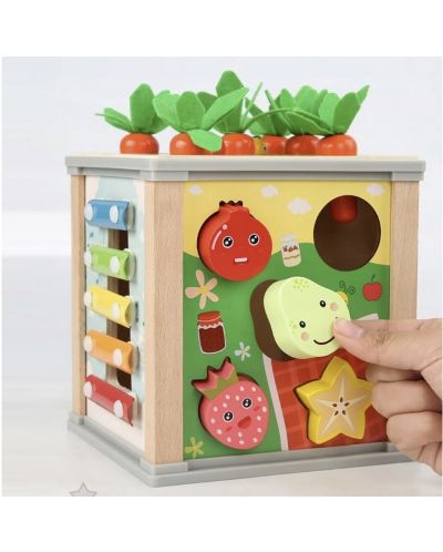 Дървена сортер Kruzzel - Образователно кубче с плодове и зеленчуци - 4