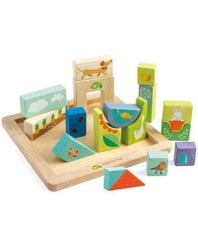 Дървена игра-пъзел Tender Leaf Toys - С градински мотив, 16 части - 1
