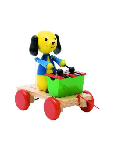 Дървена играчка за дърпане Woody - Куче с ксилофон - 1