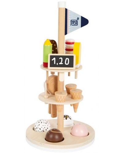 Дървен комплект Small Foot - Щанд за сладолед, с принадлежности - 1
