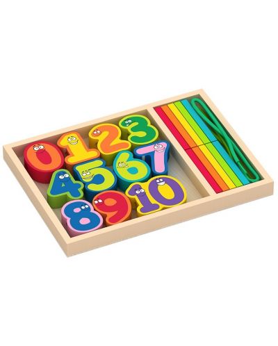 Дървен комплект Acool Toy - Цветни цифри и пръчици - 1