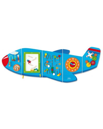 Дървена играчка Viga - Самолет за стена с активности - 1