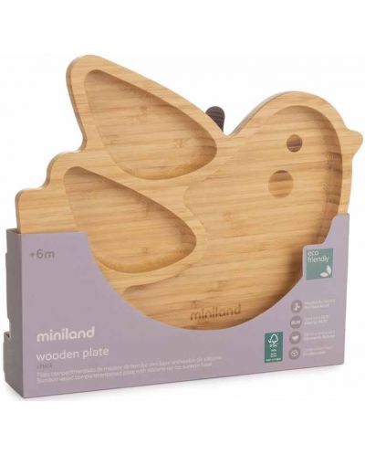 Дървена чиния с вакуум Miniland - Eco Friendly, Птичка - 3