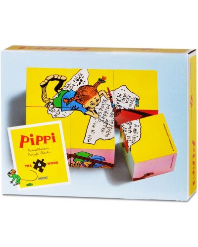 Дървени кубчета Pippi - Пипи Дългото чорапче, 6 броя - 1