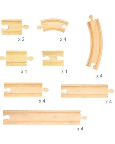 Дървен комплект Bigjigs - Допълнителни релси, 24 части - 2