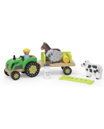 Дървен комплект Viga - Трактор с фермер и животни - 1