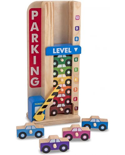 Дървена играчка Melissa & Doug - Гараж-колона с колички - 2