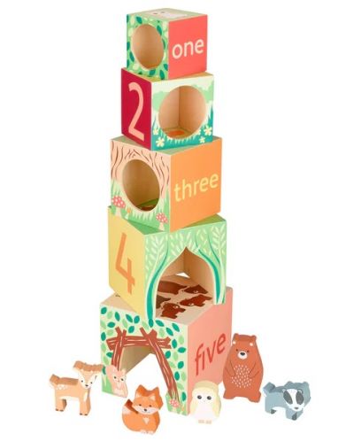 Дървени кубчета Orange Tree Toys - Горски животни - 2