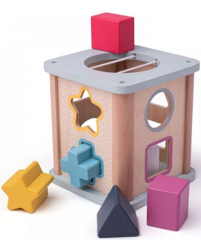 Дървена играчка Bigjigs - Сортер с цветни формички - 2