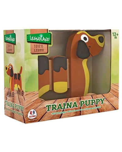 Дървена играчка за дърпане Globo Legnoland - Куче, кафяво - 1
